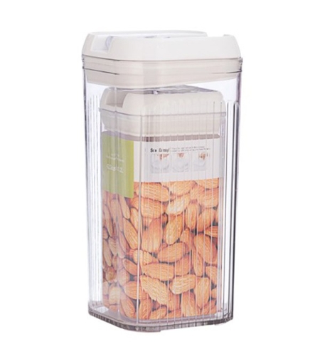 Cutii de depozitare Alimente, Flippy, Set din 2 Cutii pentru Bucatarie, Cutii pentru Condimente, din PET ABS Silicon, 12.5 x 12.5 x 26 cm, 839 g, 2.5L Transparent Alb