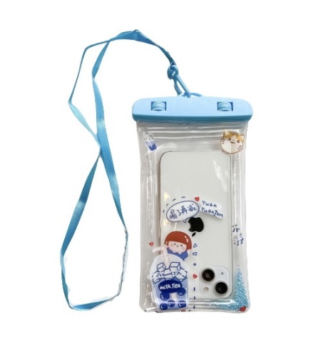 Husa subacvatica Glitter Kids Waterproof Flippy, Snowproof, Universala, cu Snur, pentru telefon sau documente, Tea Girl, Albastru