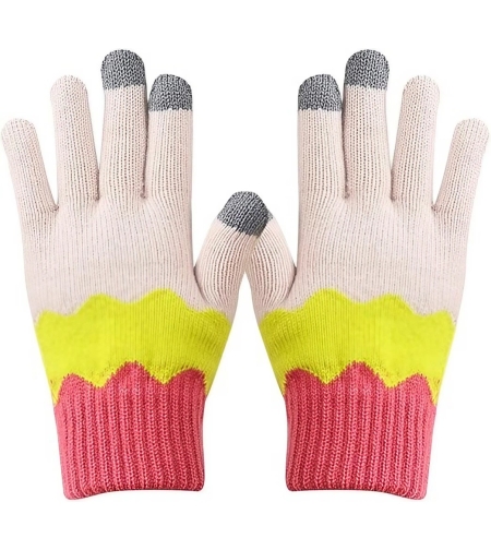 Manusi de Dama, Flippy, Model Ondulat, Functie Touchscreen (ecran tactil), Material Acril Tricotat, Manseta Elastica, Interior Catifelat, Marime Universala, Galben/Roz