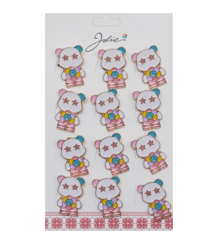 Set 12 Brose Martisor Urs Panda cu Floare Multicolora