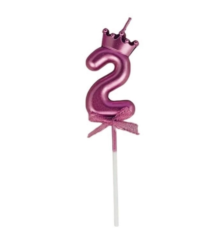 Lumanare Cifra 2, Flippy, Model Coroana cu Fundita, Pentru Tort, 6 x 2.5 cm Mov