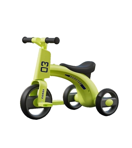 Tricicleta pentru Copii, Flippy, Exercitiu de Echilibru, pentru 1-6 Ani, Functie de Lumini si Sunete, cu Pedale, din Plastic, Roti Gonflabile, Greutate Portanta 60 kg, 57 x 36 x 47 cm, Verde