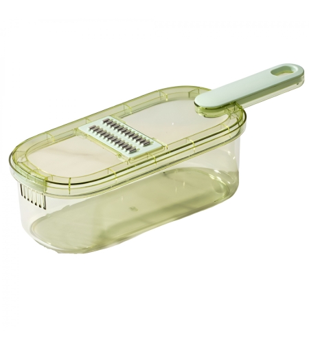 Feliator Multifunctional, Flippy, 6 in 1, pentru Fructe si Legume, 9 Piese, Maner, Lame de Inox, Recipient Stocare, Protectie Mana, ABS, 35x12x9.4 cm, Verde