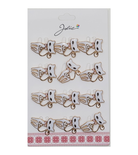 Set 12 Brose Martisor Pisica Alba cu Pietre