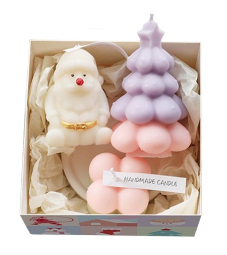 Lumanari Parfumate de Craciun, Flippy, Gift Box Set cu 3 Lumanari Aromaterapie, 11 x 11 x 7.5 cm, Mov Roz