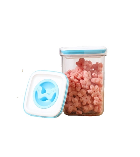 Cutie de Depozitare pentru Bucatarie, Flippy, 1.3L, din ABS+PET+Silicon, Capac Alb/Albastru, 11.5 x 15 x 8 cm, Transparent