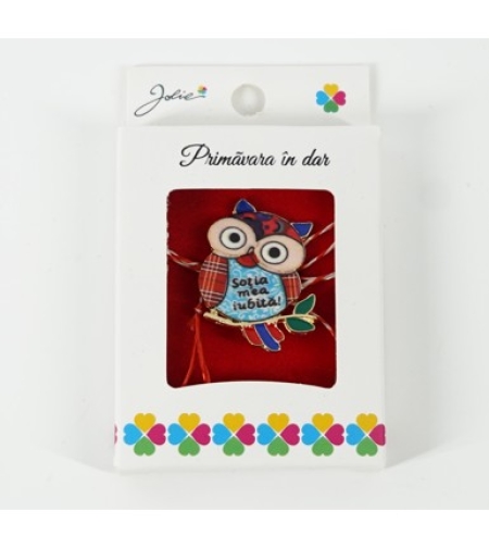 Martisor Brosa Mica in Cutie, Dimensiune Brosa 2.5-3 cm, Material Metal, Model Bufnita 