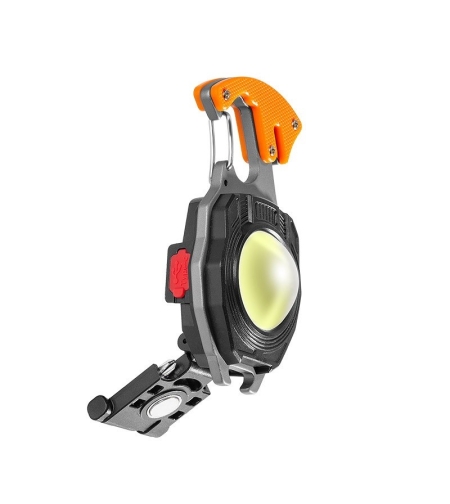 Breloc Multifunctional, Flippy, Model W5147, Kit Supravietuire, Lanterna, Bricheta, Fluier, din ABS/Aluminiu, Alimentare USB, Negru/Portocaliu