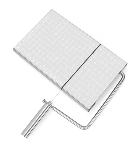 Feliator manual Flippy, pentru cascaval, salam, prajituri, unt, din otel inoxidabil, usor de curatat si utilizat, 5 lame de schimb incluse, picioare antiderapante, 21 x 12.2 x 2.8 cm, argintiu