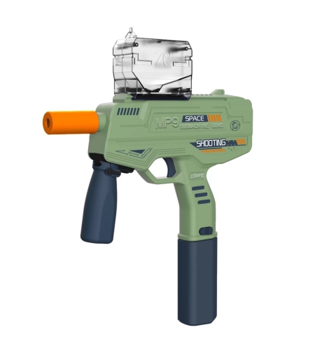 Mitraliera de jucarie electrica Flippy cu bile de hidrogen de gel, gun bluster, tragere in rafala, varsta peste 6 ani, ochelari de protectie, 5000 de bile incluse, cablu de incarcare, 40.1 x 31.6 cm, Mp9, verde