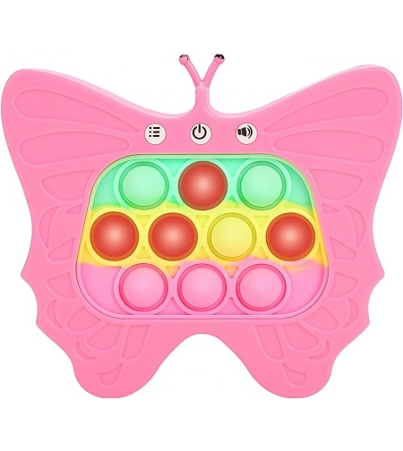 Jucarie Interactiva Tip Consola pentru Copii, Flippy, Diferite Moduri de Joc, 120 Nivele, Material ABS/silicon, Sunete si Lumini, 12 x 5.5 x 13.5 cm, Model Fluture, Fucsia