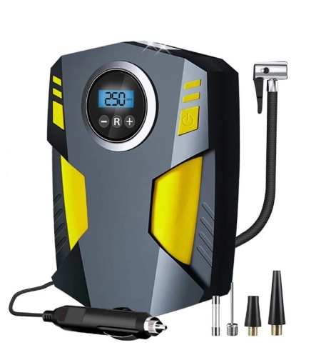 Compresor Auto Portabil cu Lanterna si Afisaj Electornic Flippy, DC 12V, 120W, 35L/min, Cablu de alimentare 3m, Pompa Biciclete, Moto, Mingi, Saltele, Max 10.3bar, lumina LED, Negru