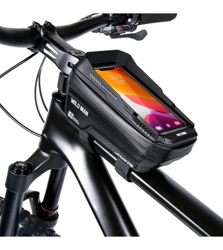 Borseta pentru bicicleta cu suport de telefon Flippy, capcitate 1L, 20.5x11.1x10.5 cm, cu spatiu de stocare, protectie waterproof, ecran tactil, fixare in 3 locuri, protectie lumina, orificiu casti, negru