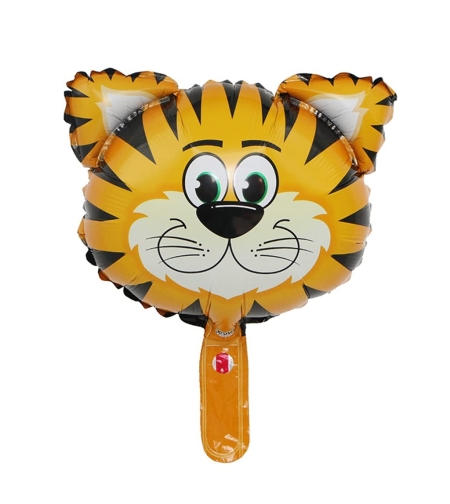 Balon din Folie Metalizata, Flippy, Mini Figurine Animalute, Model Tigru, Tematica Aniversare, 38x31 cm, Ambalaj Individual, Pai Inclus, Umflare cu Aer sau Heliu, Multicolor