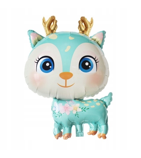 Balon din Folie Metalizata, Flippy, Mini Figurine, Model Cerb, Tematica Aniversare, 49x74.5 cm, Ambalaj Individual, Pai Inclus, Umflare cu Aer sau Heliu, Albastru