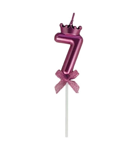 Lumanare Cifra 7, Flippy, Model Coroana cu Fundita, Pentru Tort, 6 x 2.5 cm Mov
