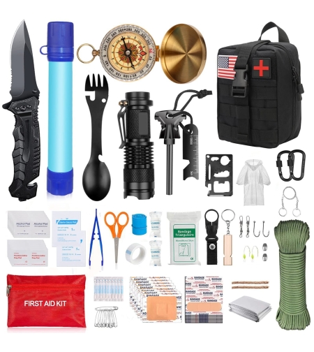Kit supravietuire multifuncional Flippy, 40 de Instrumente Profesionale, Echipament de prim-ajutor, Drumetie, Camping