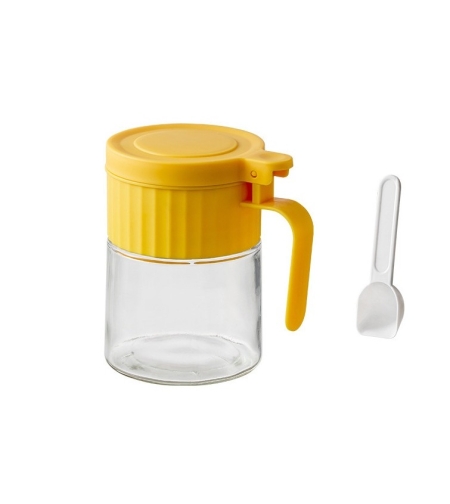 Recipient Condimente, Flippy, din Stilca, 180 ml, cu Maner si Lingurita, 10.6 x 7 x 7 cm, Capac Mat, Galben