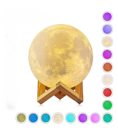 Lampa de veghe in forma de luna 3D Moon Light Multicolor, alimentare baterii, stand plastic inclus, 8 cm, Flippy