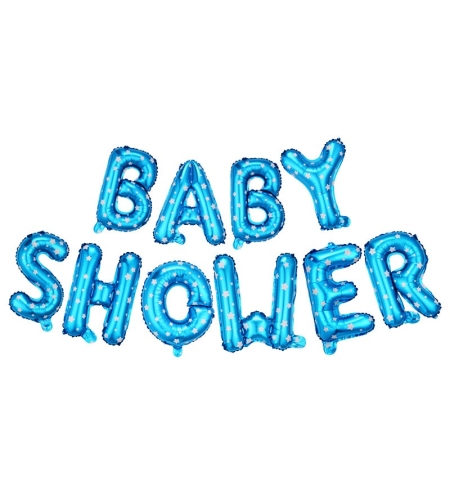 Set Baloane din Folie Metalizata, Flippy, Model Baby Shower, Litere de 40 cm, Baloane Party, Ambalaj Individual, Pai, Ata si Adeziv Incluse, Umflare cu Aer sau Heliu, Albastru