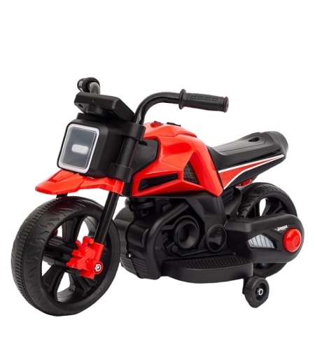 Motocicleta Electrica cu 2 Roti Mari si 2 Roti Ajutatoare, Flippy, Acumulator Incarcare, Anti-Rasturnare, Lumini, Muzica, Motor:380, Baterie 6V4.5, 41.5x70x34 cm, 4.5 Kg, 3 Ani+, Rosu Negru