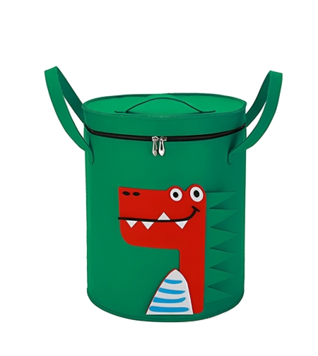 Cutie de Depozitare 2In1, Flippy, Impermeabila, Covor pentru Jucarii si Lego 150cm, Capacitate Mare, cu Manere, cu Sfori, Inaltime 40cm, Model Crocodil, Verde