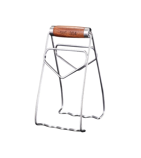 Clema pentru Boluri, Flippy, Anti-Alunecare, din Otel Inoxidabil, Extindere, pentru Oale, Tigai, de Uz Casnic, Rezistent la Temperaturi Inalte, 19.5x9.8x8 cm, Maner Maro, Gri