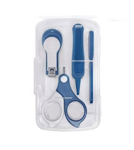 Set 4in1 de Ingrijire Unghii pentru Bebelusi, Flippy, Cutie de Depozitare Transparenta, 0-6 Ani, 13.6x8x2 cm, Albastru Marin
