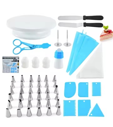 Set 55 Piese Ustensile pentru Ornare Prajituri, Flippy, din Plastic si Otel Inoxidabil, Multicolor