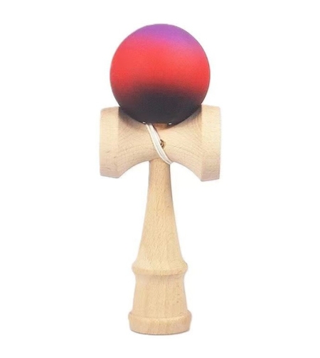 Jucarie Interactiva Kendama, Flippy, Kendama Original Super Sticky din Lemn, 18 cm, Joc de Indemanare pentru Copii si Adulti, Model Gradient Mov Rosu Negru