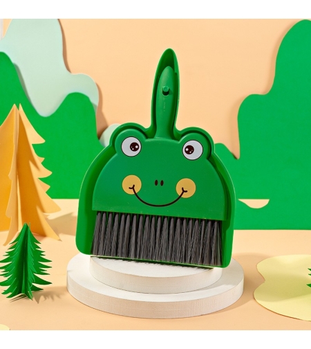 Set Mini Matura si Faras, Flippy, LITTLE CLEANER, Uz Casnic, pentru Birou, Bucatarie, Casa, Model Broscuta, 23 x 18 cm, Verde