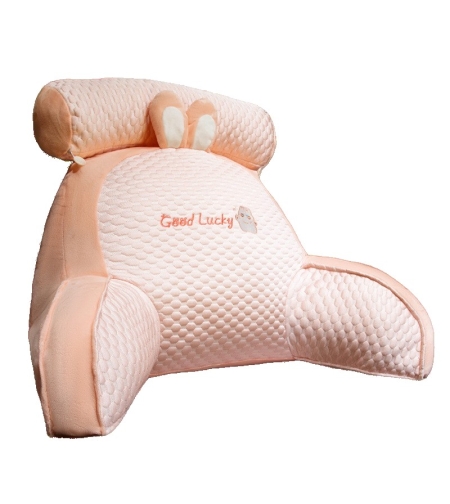 Perna Multifunctionala, Flippy, Spatar pentru Pat, Protectie Lombara, Marime Medie, 60 x 40 cm, din Plus, Model Iepure, Roz