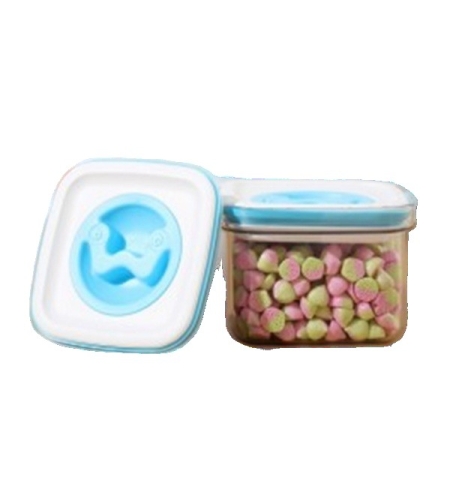 Cutie de Depozitare pentru Bucatarie, Flippy, 600 ml, din ABS+PET+Silicon, Capac Alb/Albastru, 11.5 x 8 x 8 cm, Transparent