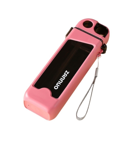 Sticla de Apa pentru Sport, Flippy, 350 ml, cu Pai si Capac, 23x7x4.4 cm, Buton de Blocare, din PC, Roz