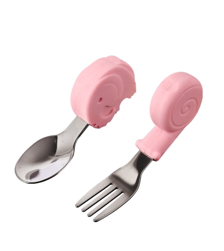 Set Tacamuri pentru Bebelusi, Flippy, Lingura si Furculita, Inox/Silicon, 1- 3 Ani, Model cu Animale, Multicolor