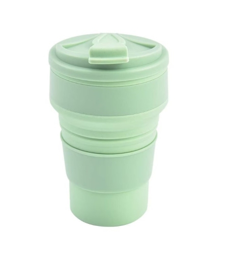 Pahar pliabil din silicon Flippy, pentru calatorii, camping, 350 ml,  8.2x6.3x9.1 cm, verde