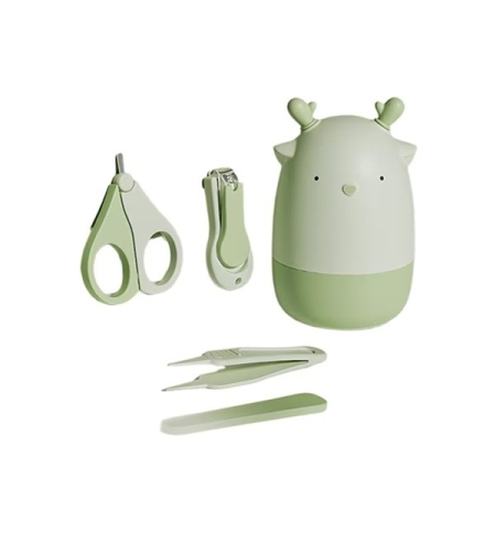 Set 4in1 de Ingrijire Unghii pentru Bebelusi, Flippy, Cutie de Depozitare Tip Cerb, 0-6 Ani, 11 x 6 x 11 cm, Verde