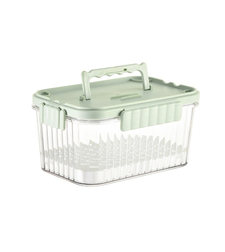 Caserola portabila pentru mancare fresh Flippy, 550 ml, furculita pentru fructe, 7 x 11.5 x 16 cm, capac detasabil pentru congelator, etans, spatiu pentru tacamuri, maner, material plastic, rezistent la temperaturi ridicate, transparent