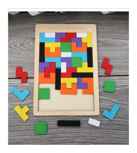 Puzzle Montessori, Flippy, din Lemn, Tip Tetris, +36 Luni, Forme Neregulate, 40 Piese, 26.5 x 17.7 cm, Multicolor