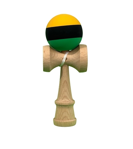 Jucarie Interactiva Kendama Profesionala, Flippy, din Lemn, 18 cm, Joc de Indemanare pentru Copii si Adulti, Multicolor Galben/Negru/Verde