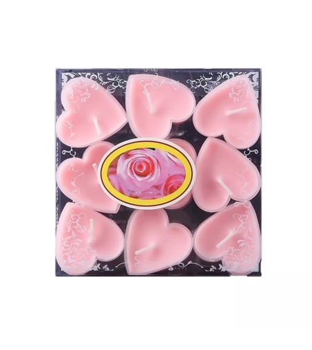 Set 9 Lumanari in Forma de Inima, Flippy, pentru Ziua Indragostitilor, Aroma de Trandafiri, Ardere 3.5 h, din Parafina, 4 x 2 cm, Roz