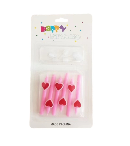 Set 6 Lumanari de Tort, Flippy, Model Creion cu Inimioare, 5.9 x 1.1 cm, din Ceara, Roz