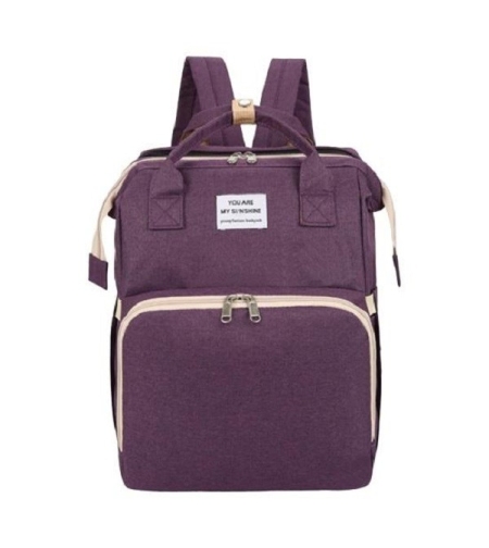 Rucsac Multifunctional pentru Mamici, Flippy, cu Patut Pliabil si Baza de Schimbat, Rezistent la Apa, Capacitate Mare, Usor, Compartimente Multiple, Buzunar Termic pentru Lapte, 42 x 32 x 22 cm, Mov
