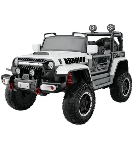 Masina Electrica pentru Copii, Flippy, Off-Road, Conectare Bluetooth, telecomanda, Tractiune Spate, Lumina Intermitenta, Baterie 12V 7Ah, 120 x 63 x 68cm, Alb