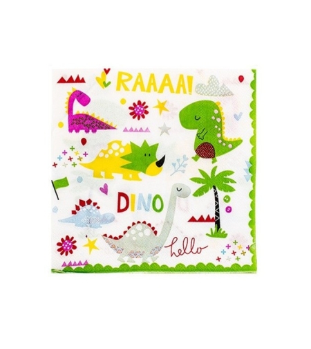 Set 20 Servetele de Masa, Flippy, Colectia Dino Park, 17 x 17 cm, din Hartie, Multicolor