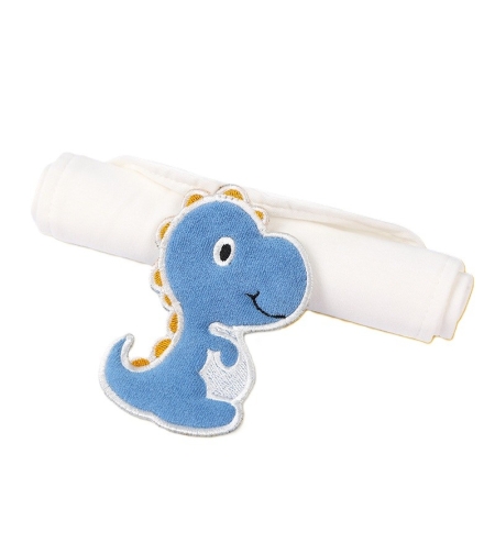 Prosop Absorbant, Flippy, din Bumbac, pentru Bebelusi, 19x28 cm, Model Dinozaur, Alb