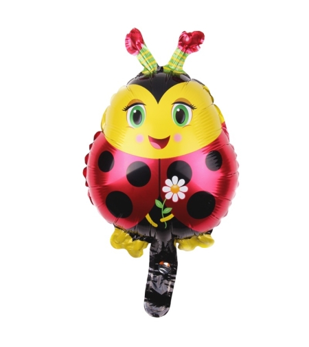 Balon din Folie Metalizata, Flippy, Figurina Buburuza, Tema Animalute, 30 cm, Ambalaj Individual, Pai Inclus, Umflare cu Aer sau Heliu, Albastru