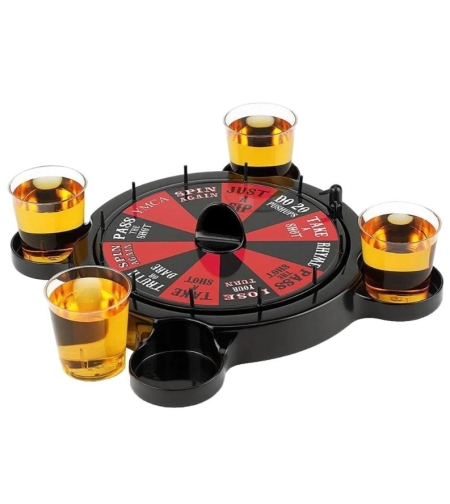 Joc de Baut Ruleta cu Pahare de Shot Flippy, 15 x 16.5 cm, Rosu/Negru