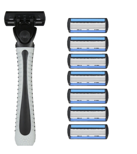 Aparat de Ras Manual, Flippy, din Otel Inoxidabil, Suport Lama + 7 Capete de Schimb Incluse, Cutie pentru Lame, Negru