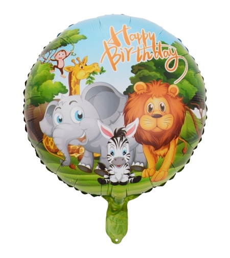 Balon din Folie Metalizata, Flippy, Mini Figurina Rotunda, Model Animalute, Happy Birthday, Tematica Aniversare, 45 cm, Ambalaj Individual, Pai Inclus, Umflare cu Aer sau Heliu, Multicolor